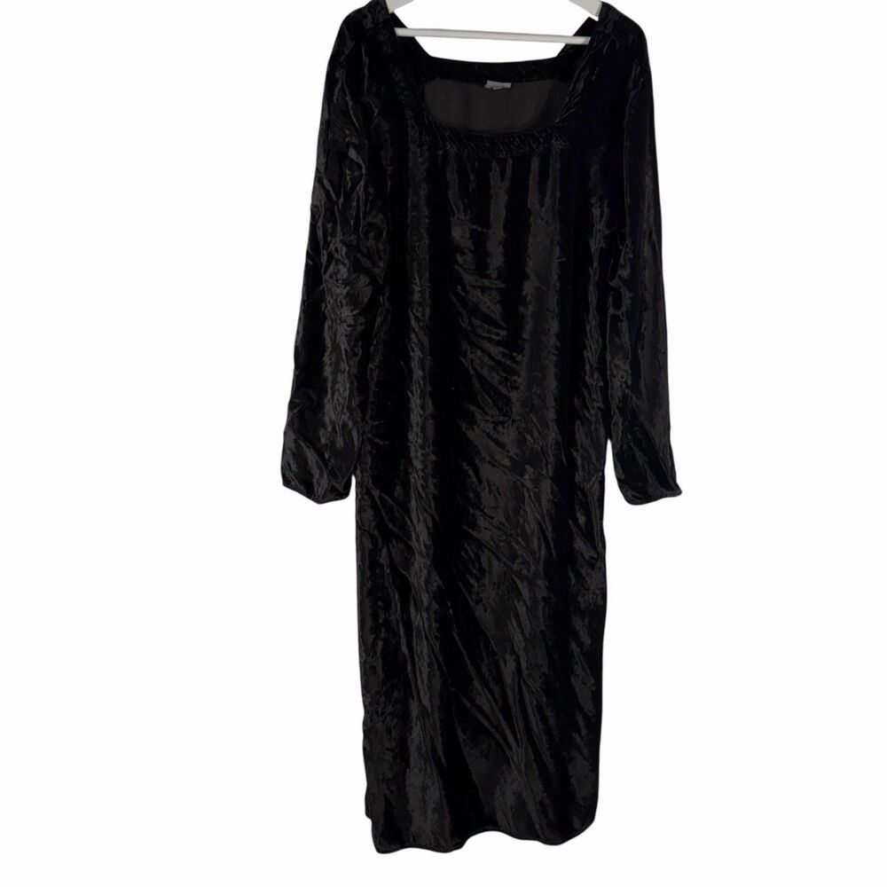 CP Shades Black Rayon Velvet Long Sleeve Square Neck Pullover Long Dress Large